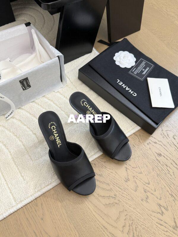 Replica Chanel Lambskin and Grossgrain Mules with Peals Heel 8.5cm G46350 Black 3