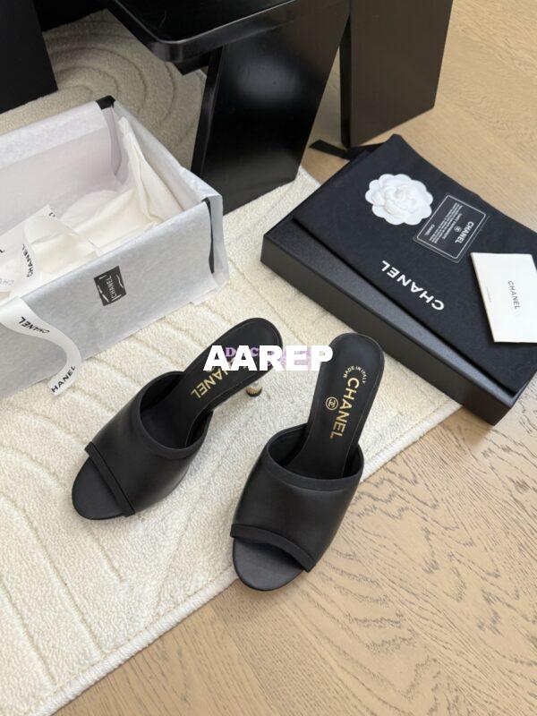 Replica Chanel Lambskin and Grossgrain Mules with Peals Heel 8.5cm G46350 Black 4