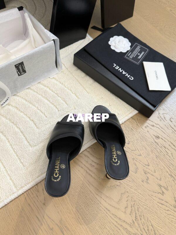 Replica Chanel Lambskin and Grossgrain Mules with Peals Heel 8.5cm G46350 Black 7