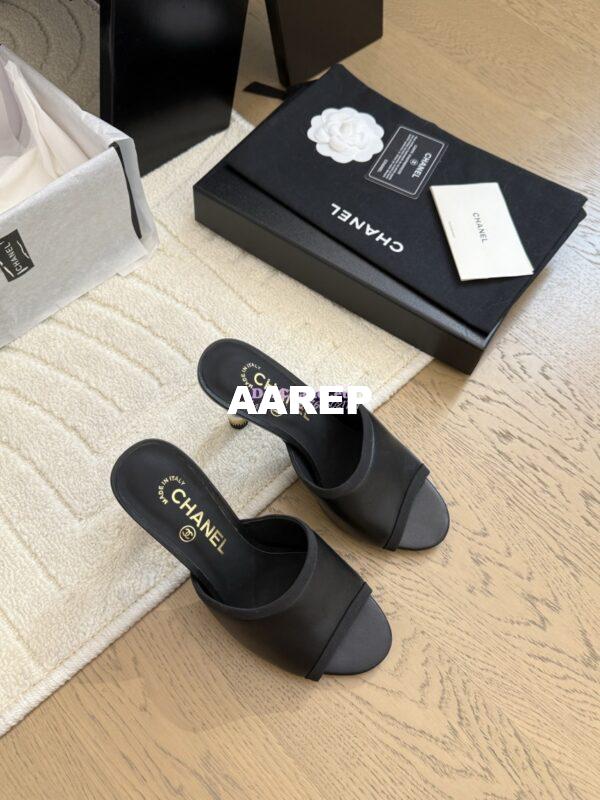 Replica Chanel Lambskin and Grossgrain Mules with Peals Heel 8.5cm G46350 Black 8