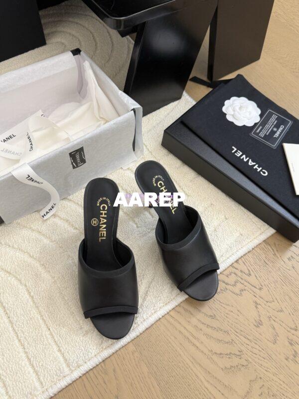 Replica Chanel Lambskin and Grossgrain Mules with Peals Heel 8.5cm G46350 Black 9