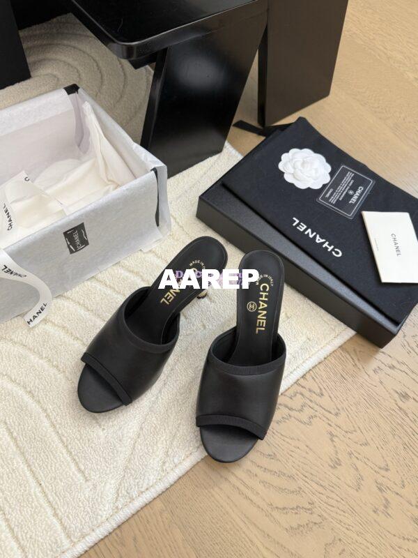 Replica Chanel Lambskin and Grossgrain Mules with Peals Heel 8.5cm G46350 Black 11
