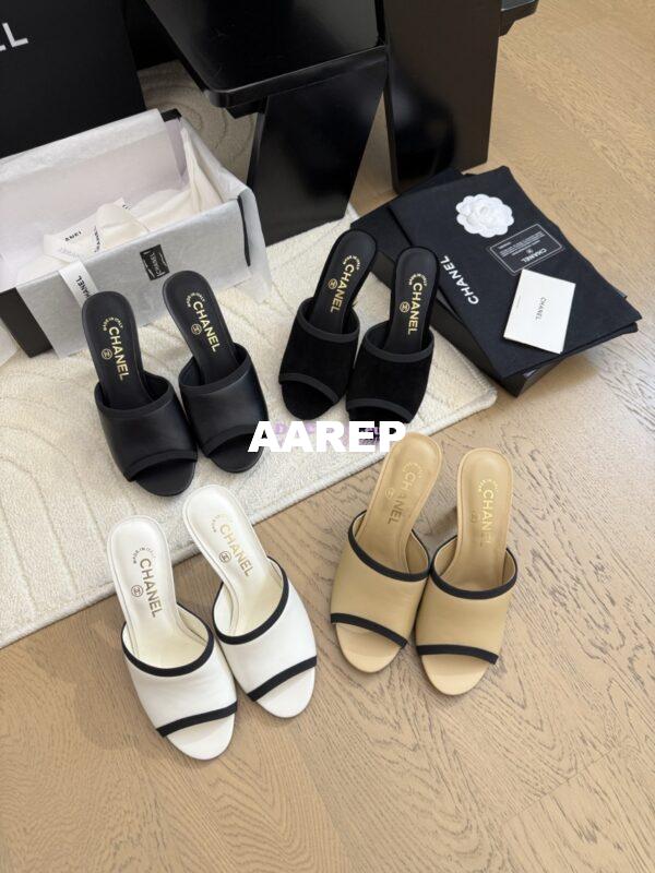 Replica Chanel Lambskin and Grossgrain Mules with Peals Heel 8.5cm G46350 Black 12