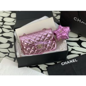 Replica Chanel Mini Flap Bag & Star Coin Purse in Mirror Calfskin Metallic Calfskin AS4647 Pink