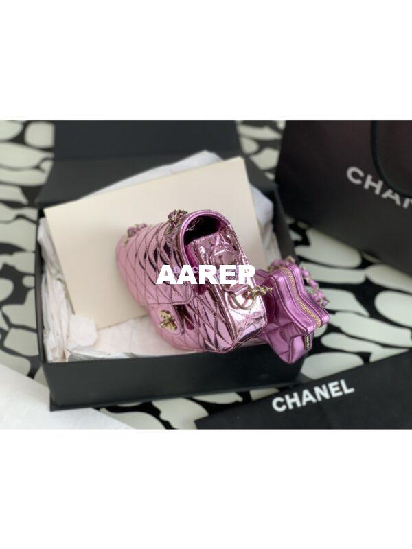 Replica Chanel Mini Flap Bag & Star Coin Purse in Mirror Calfskin Metallic Calfskin AS4647 Pink 2