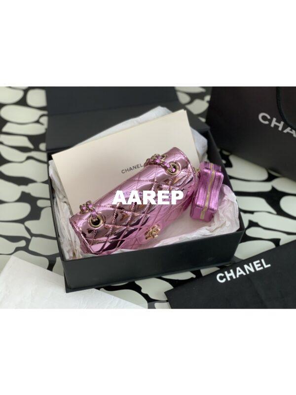 Replica Chanel Mini Flap Bag & Star Coin Purse in Mirror Calfskin Metallic Calfskin AS4647 Pink 3