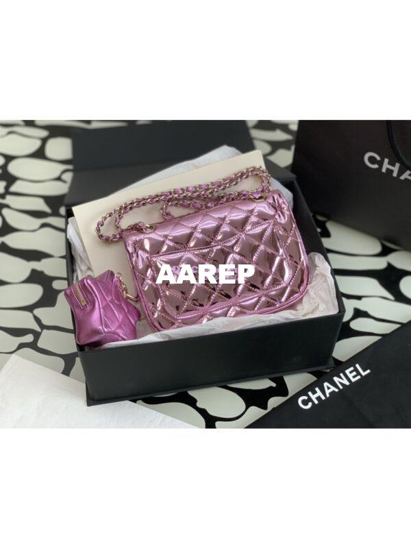 Replica Chanel Mini Flap Bag & Star Coin Purse in Mirror Calfskin Metallic Calfskin AS4647 Pink 4