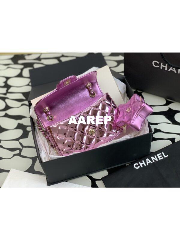 Replica Chanel Mini Flap Bag & Star Coin Purse in Mirror Calfskin Metallic Calfskin AS4647 Pink 8