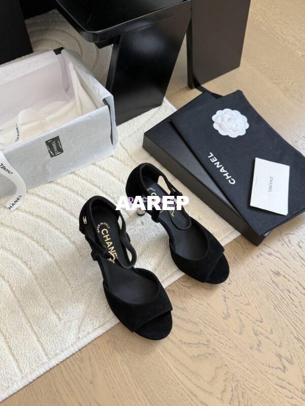 Replica Chanel 25SS Velvet and Lambskin Sandals with Pearls Heel 8.5cm G46168 Black 3