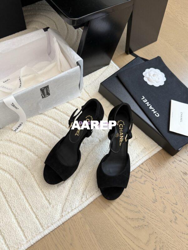 Replica Chanel 25SS Velvet and Lambskin Sandals with Pearls Heel 8.5cm G46168 Black 6
