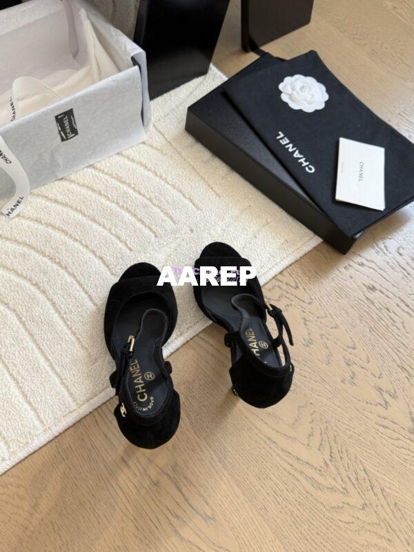 Replica Chanel 25SS Velvet and Lambskin Sandals with Pearls Heel 8.5cm G46168 Black 9