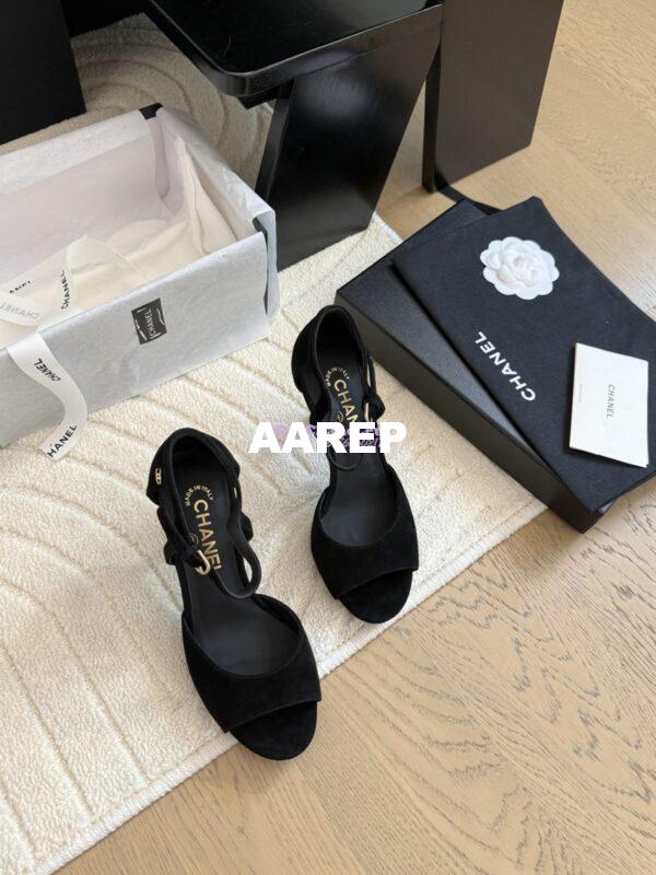 Replica Chanel 25SS Velvet and Lambskin Sandals with Pearls Heel 8.5cm G46168 Black 11