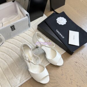 Replica Chanel 25SS Lambskin Sandals with Pearls Heel 8.5cm G46168 White