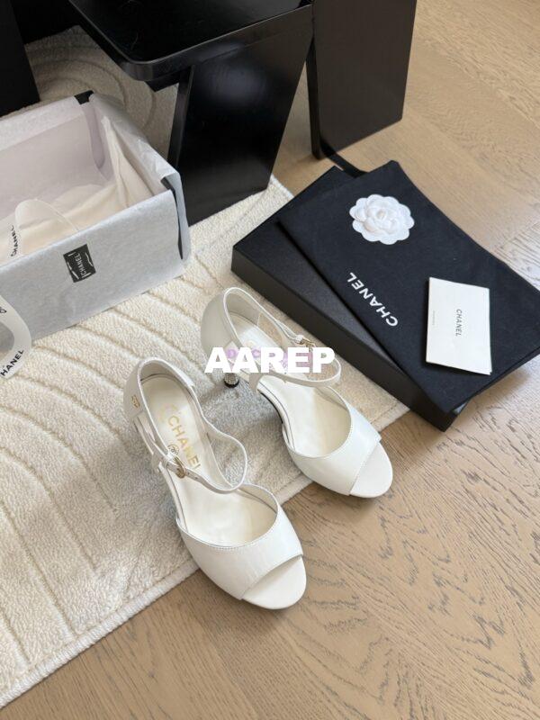 Replica Chanel 25SS Lambskin Sandals with Pearls Heel 8.5cm G46168 White 3
