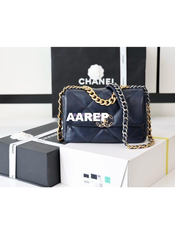Replica Chanel 19 Small Flap Bag AS1160 Lambskin Dark blue