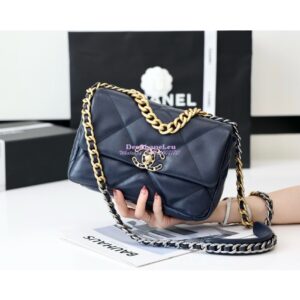 Replica Chanel 19 Small Flap Bag AS1160 Lambskin Dark blue 2