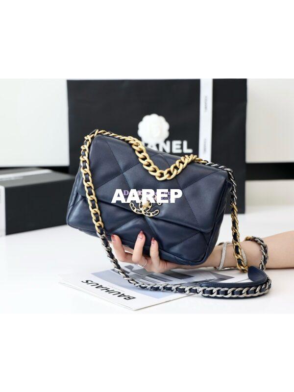 Replica Chanel 19 Small Flap Bag AS1160 Lambskin Dark blue 2