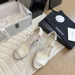 Replica Chanel 25SS Lambskin Sandals with Pearls Heel 8.5cm G46168 White 2