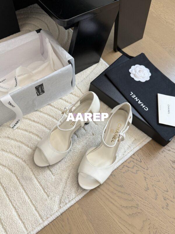 Replica Chanel 25SS Lambskin Sandals with Pearls Heel 8.5cm G46168 White 4