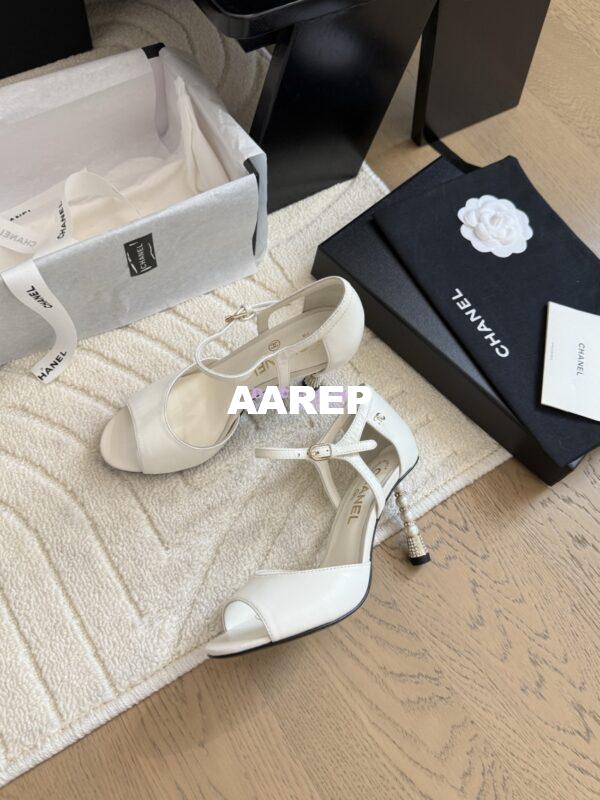 Replica Chanel 25SS Lambskin Sandals with Pearls Heel 8.5cm G46168 White 6