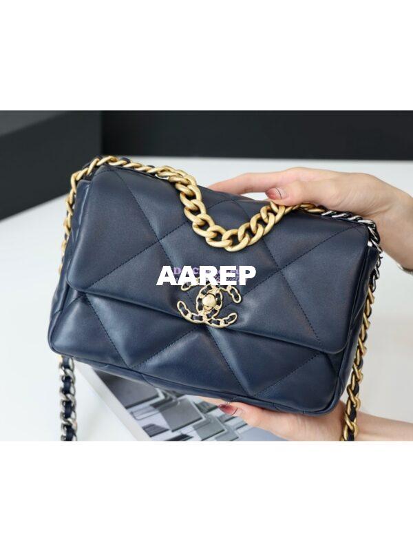 Replica Chanel 19 Small Flap Bag AS1160 Lambskin Dark blue 6