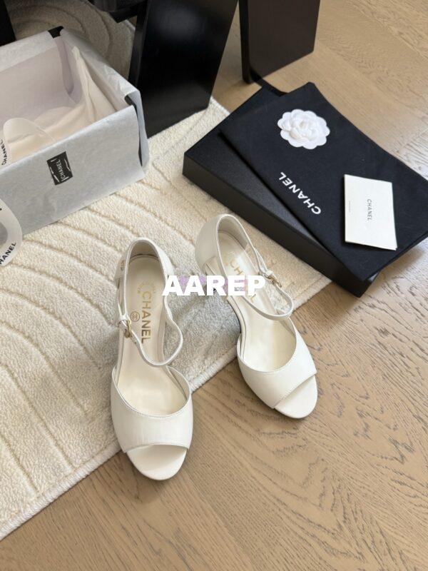 Replica Chanel 25SS Lambskin Sandals with Pearls Heel 8.5cm G46168 White 9
