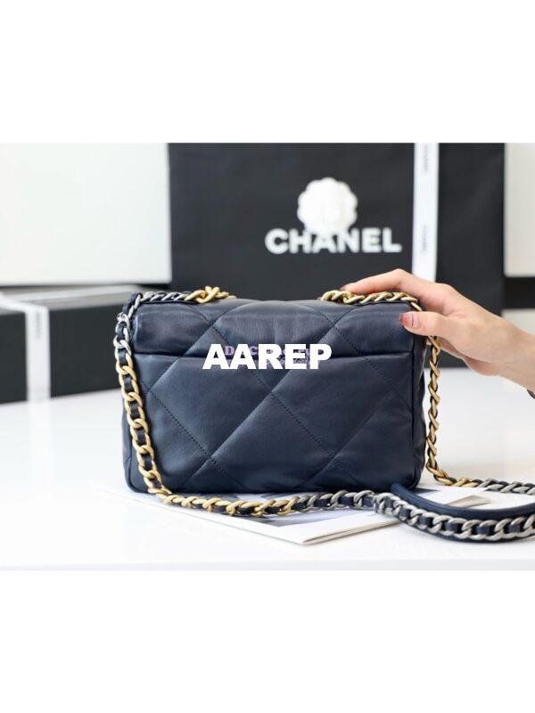 Replica Chanel 19 Small Flap Bag AS1160 Lambskin Dark blue 7
