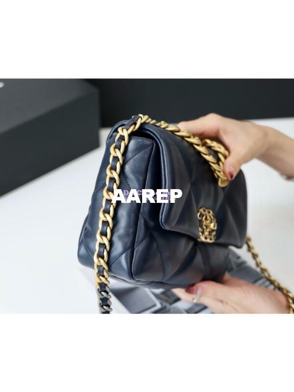 Replica Chanel 19 Small Flap Bag AS1160 Lambskin Dark blue 8