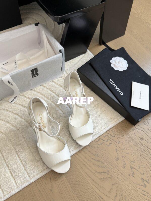 Replica Chanel 25SS Lambskin Sandals with Pearls Heel 8.5cm G46168 White 11