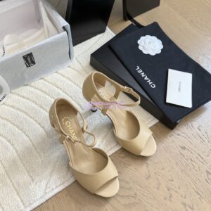 Replica CHANEL 25SS Lambskin Sandals with Pearls Heel 8.5cm G46168 Beige