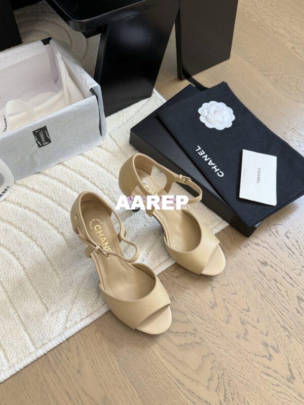 Replica CHANEL 25SS Lambskin Sandals with Pearls Heel 8.5cm G46168 Beige 3