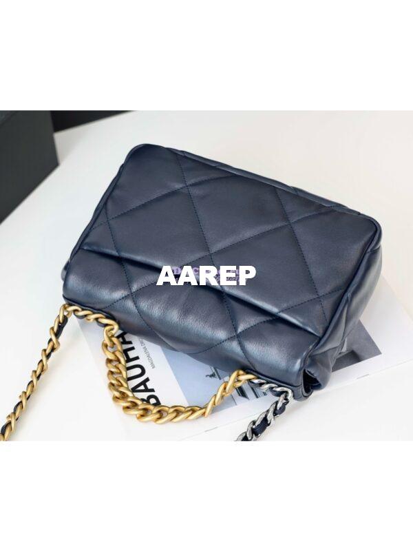 Replica Chanel 19 Small Flap Bag AS1160 Lambskin Dark blue 11