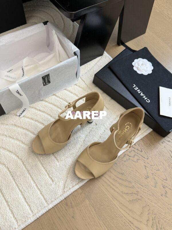 Replica CHANEL 25SS Lambskin Sandals with Pearls Heel 8.5cm G46168 Beige 4