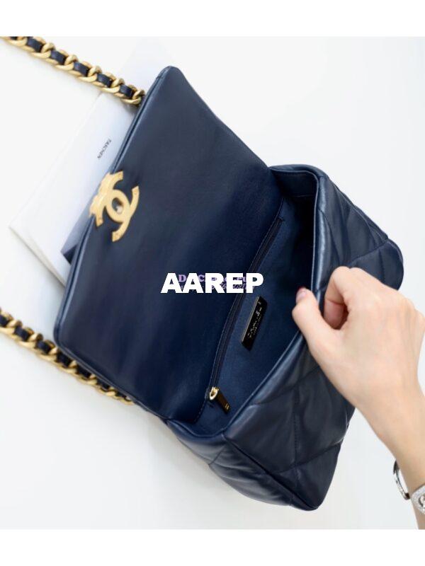 Replica Chanel 19 Small Flap Bag AS1160 Lambskin Dark blue 12