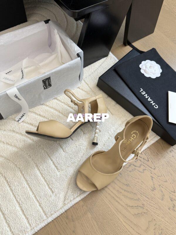 Replica CHANEL 25SS Lambskin Sandals with Pearls Heel 8.5cm G46168 Beige 5