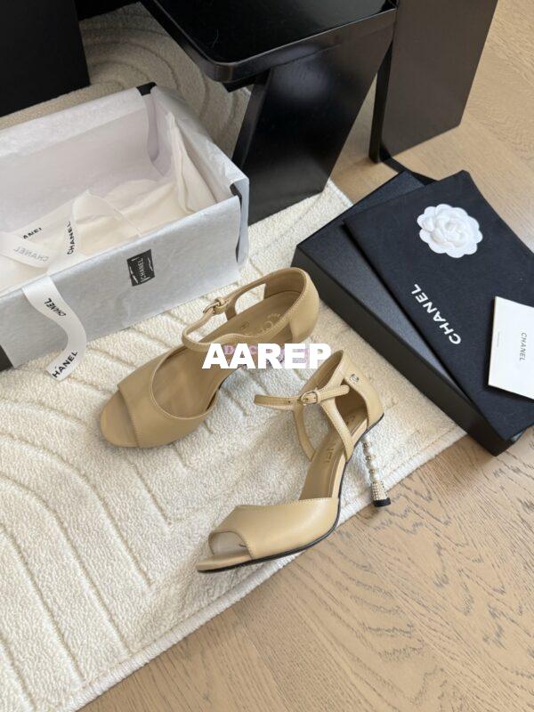 Replica CHANEL 25SS Lambskin Sandals with Pearls Heel 8.5cm G46168 Beige 6