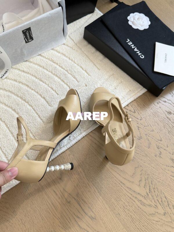 Replica CHANEL 25SS Lambskin Sandals with Pearls Heel 8.5cm G46168 Beige 7