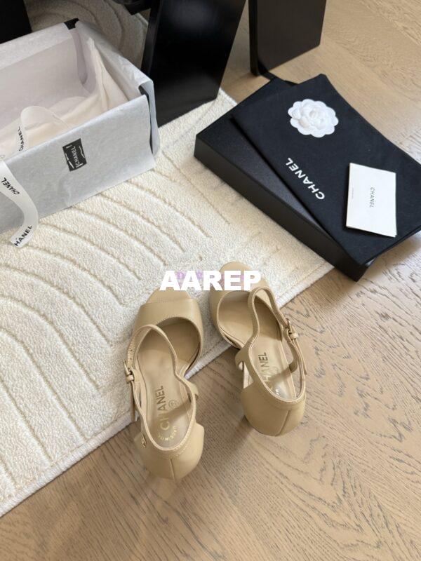Replica CHANEL 25SS Lambskin Sandals with Pearls Heel 8.5cm G46168 Beige 8