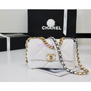 Replica Chanel 19 Small Flap Bag AS1160 Lambskin White Gold hardware