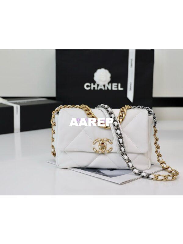 Replica Chanel 19 Small Flap Bag AS1160 Lambskin White Gold hardware