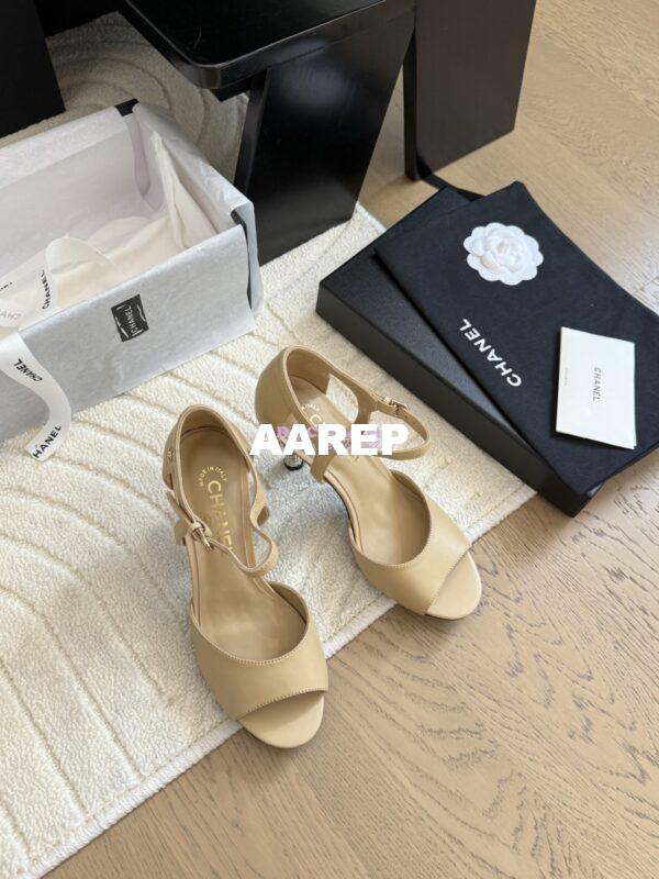 Replica CHANEL 25SS Lambskin Sandals with Pearls Heel 8.5cm G46168 Beige 11