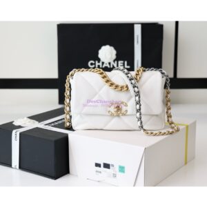 Replica Chanel 19 Small Flap Bag AS1160 Lambskin White Gold hardware 2