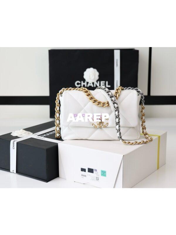 Replica Chanel 19 Small Flap Bag AS1160 Lambskin White Gold hardware 2