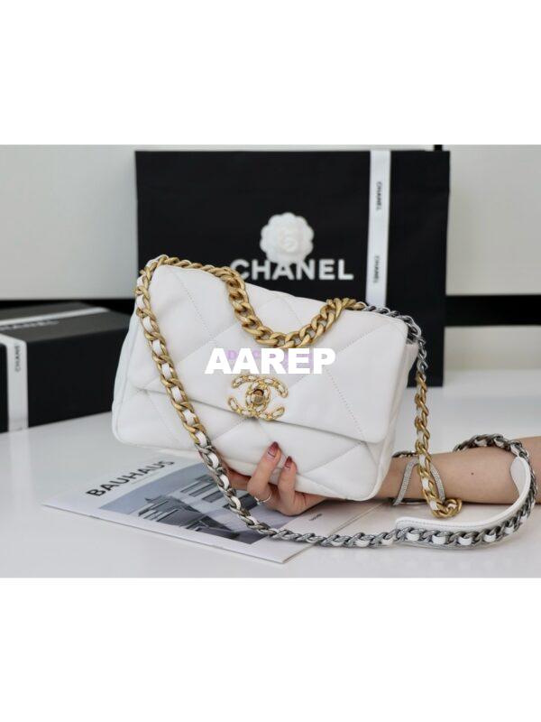Replica Chanel 19 Small Flap Bag AS1160 Lambskin White Gold hardware 3