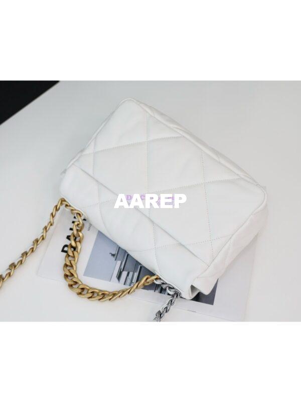Replica Chanel 19 Small Flap Bag AS1160 Lambskin White Gold hardware 4