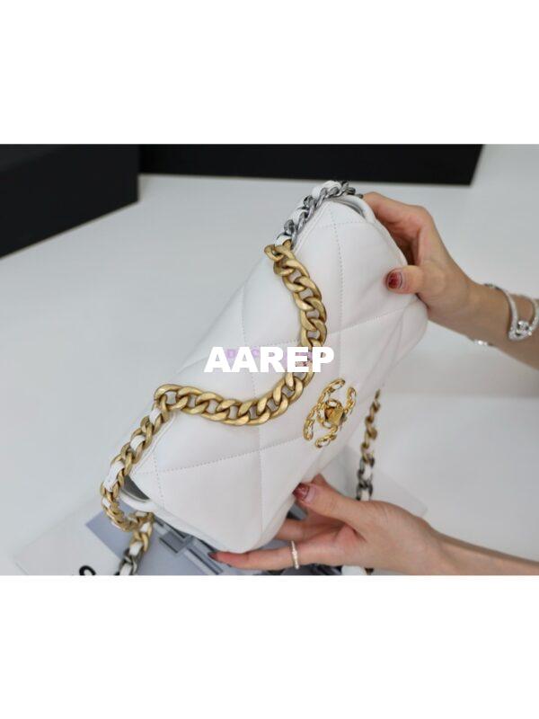 Replica Chanel 19 Small Flap Bag AS1160 Lambskin White Gold hardware 7