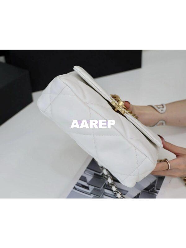 Replica Chanel 19 Small Flap Bag AS1160 Lambskin White Gold hardware 9