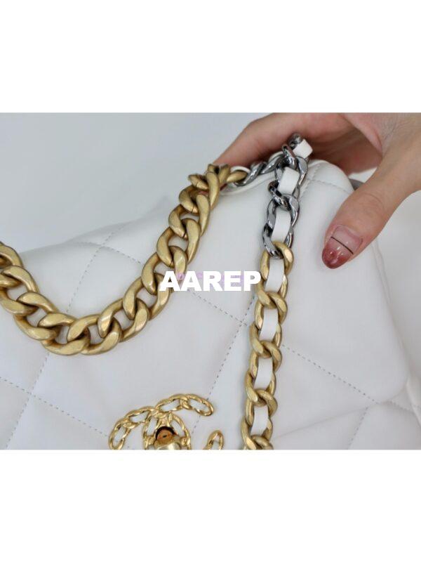 Replica Chanel 19 Small Flap Bag AS1160 Lambskin White Gold hardware 10