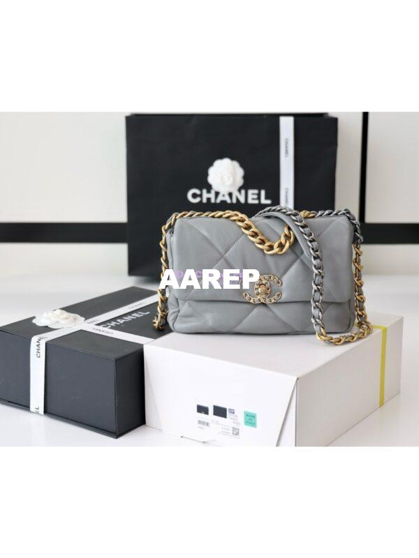 Replica Chanel 19 Small Flap Bag AS1160 Lambskin Light Grey 3