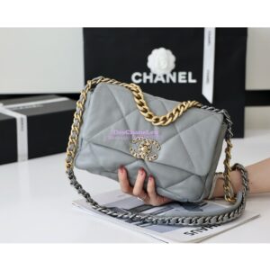 Replica Chanel 19 Small Flap Bag AS1160 Lambskin Light Grey 2
